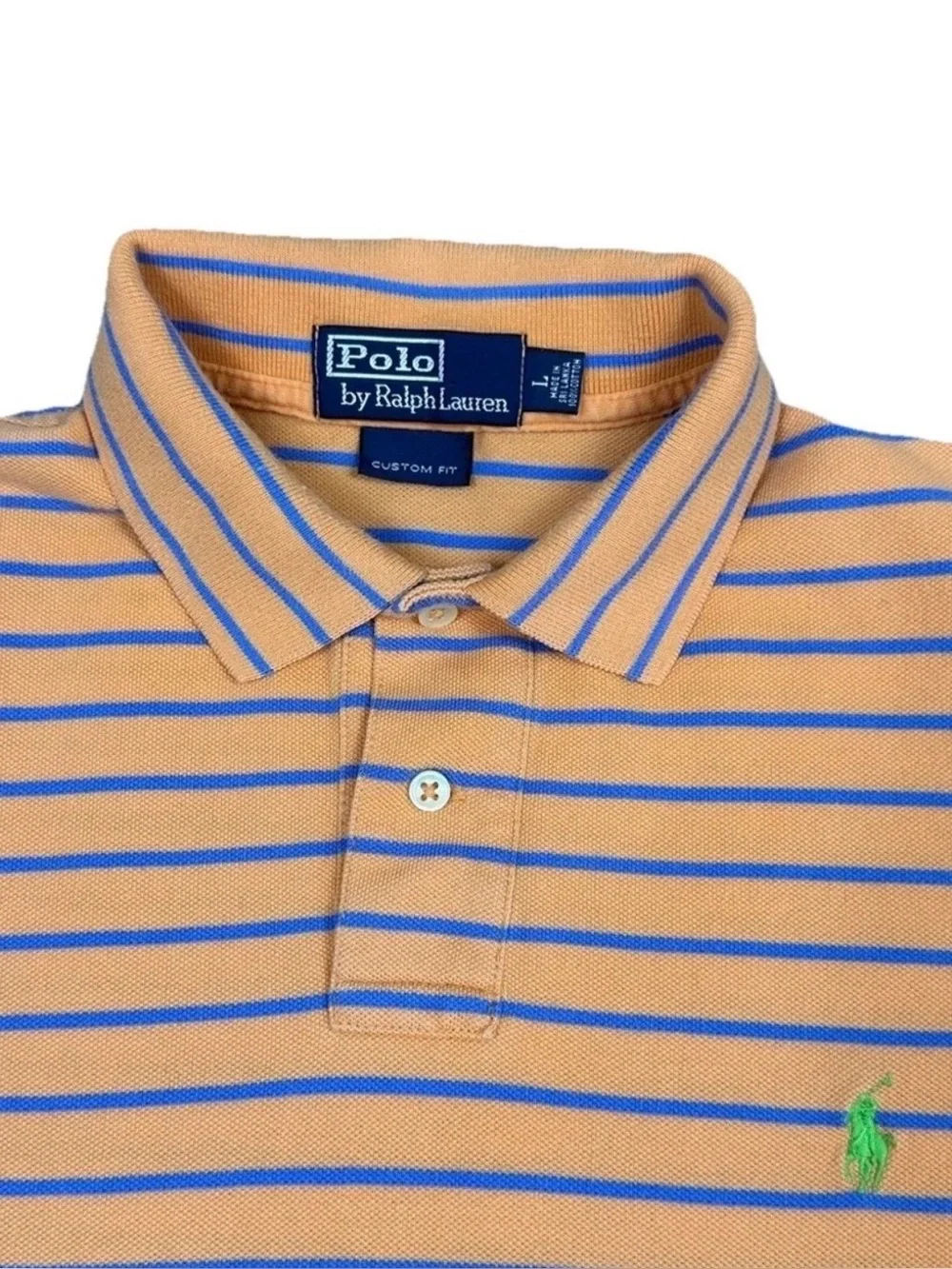 Vintage Polo Ralph Lauren Striped Polo Shirt Mens Large L Custom Fit Orange Blue